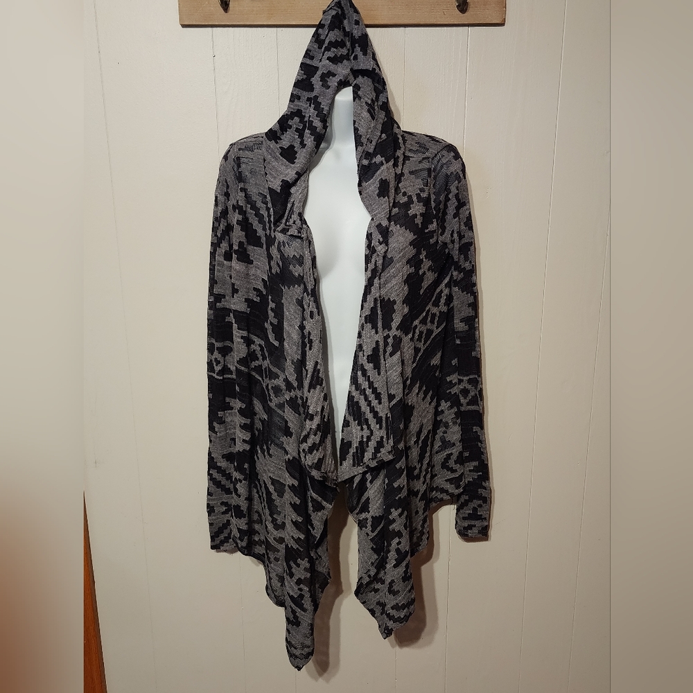 Hollister Cardigan XS Small Aztec Open Front Knit Sweater Lightweight Gray B183